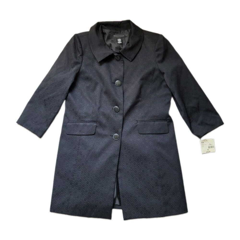 NWT Apostrophe Brocade Coat Jacket Black Long Sleeve Button Front Textured XL